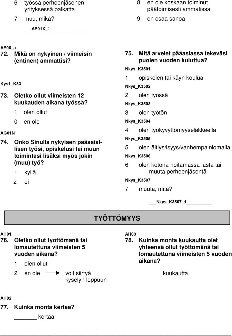 2 ei 75. Mitä arvelet pääasiassa tekeväsi puolen vuoden kuluttua?