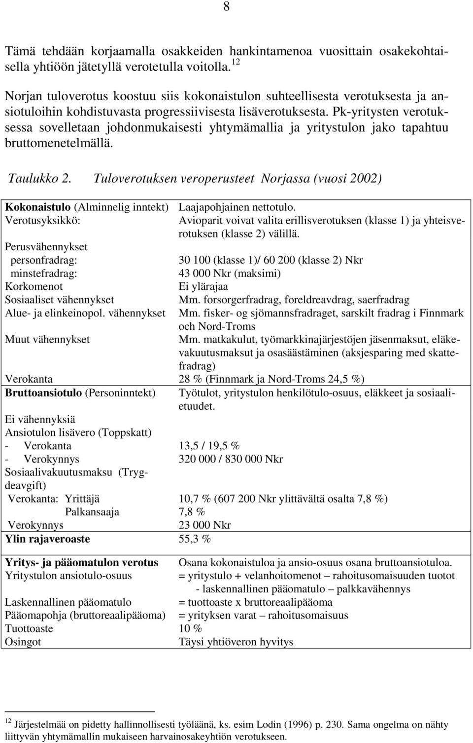 Pk-yritysten verotuksessa sovelletaan johdonmukaisesti yhtymämallia ja yritystulon jako tapahtuu bruttomenetelmällä. Taulukko 2.