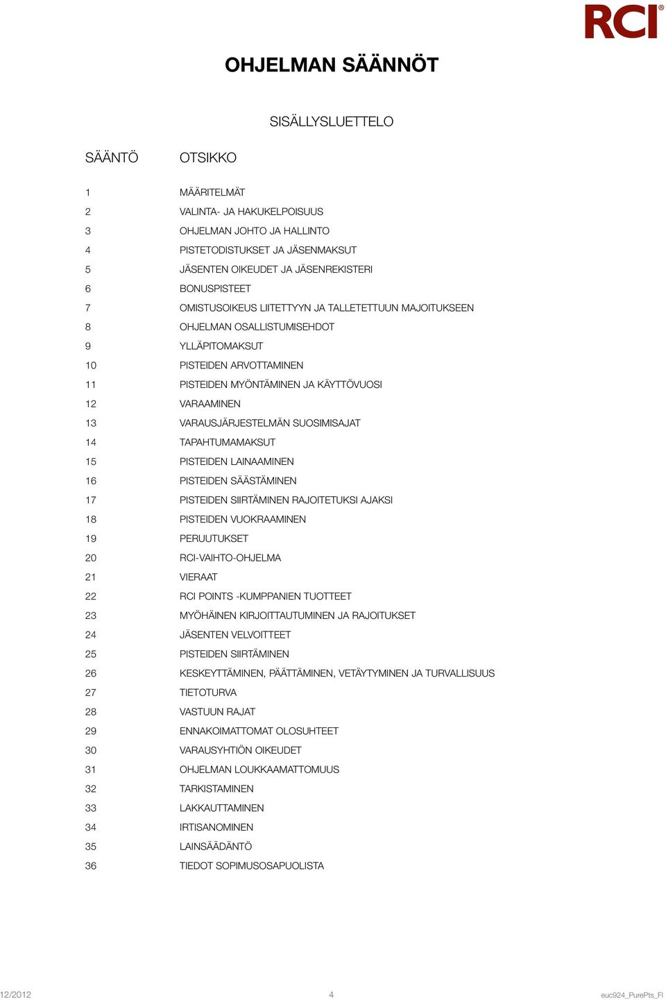 Varausjärjestelmän SUOSIMISAJAT 14 Tapahtumamaksut 15 PISTEIDEN LAINAAMINEN 16 Pisteiden säästäminen 17 Pisteiden siirtäminen rajoitetuksi ajaksi 18 Pisteiden vuokraaminen 19 Peruutukset 20