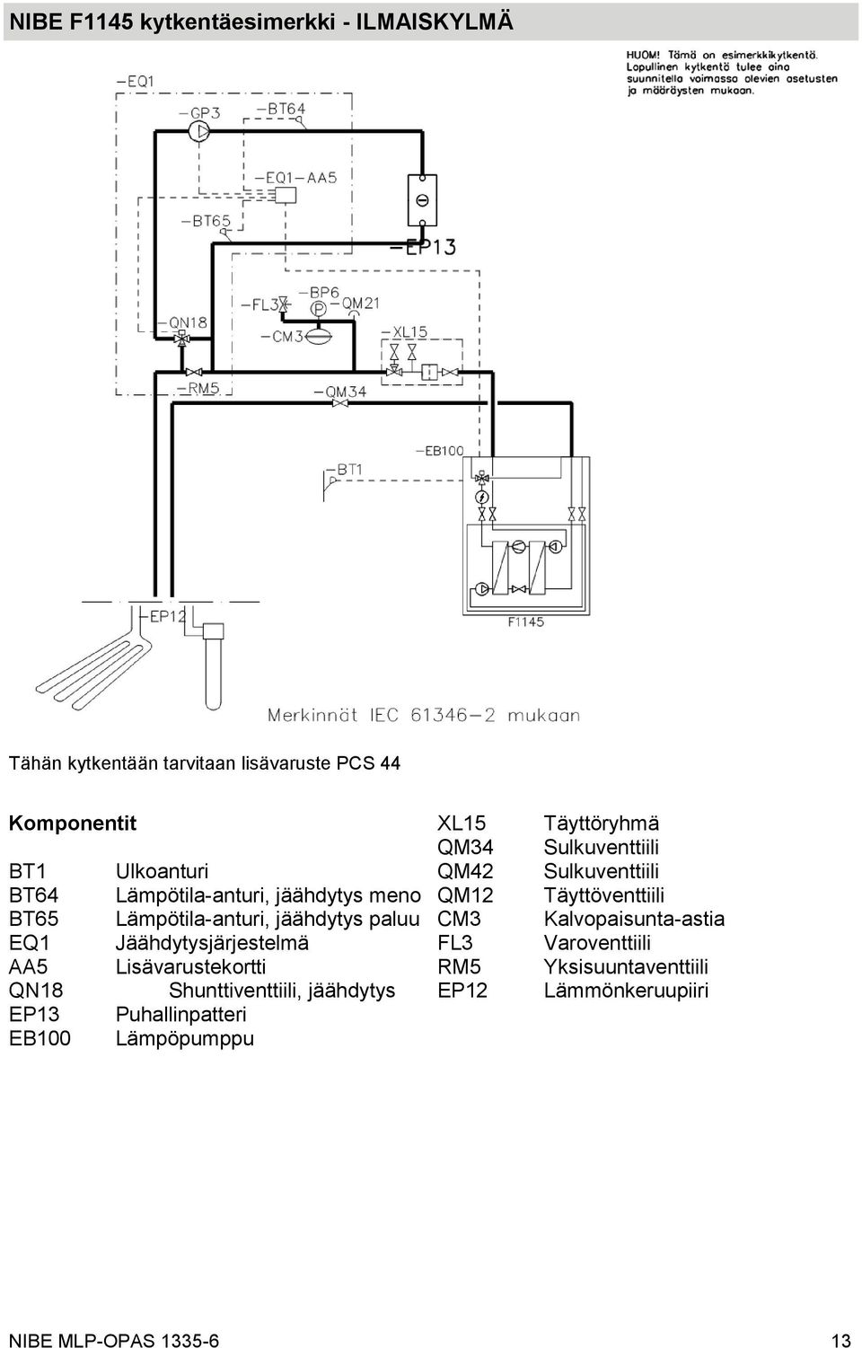 Shunttiventtiili, jäähdytys EP13 Puhallinpatteri EB100 Lämpöpumppu XL15 QM34 QM42 QM12 CM3 FL3 RM5 EP12 Täyttöryhmä