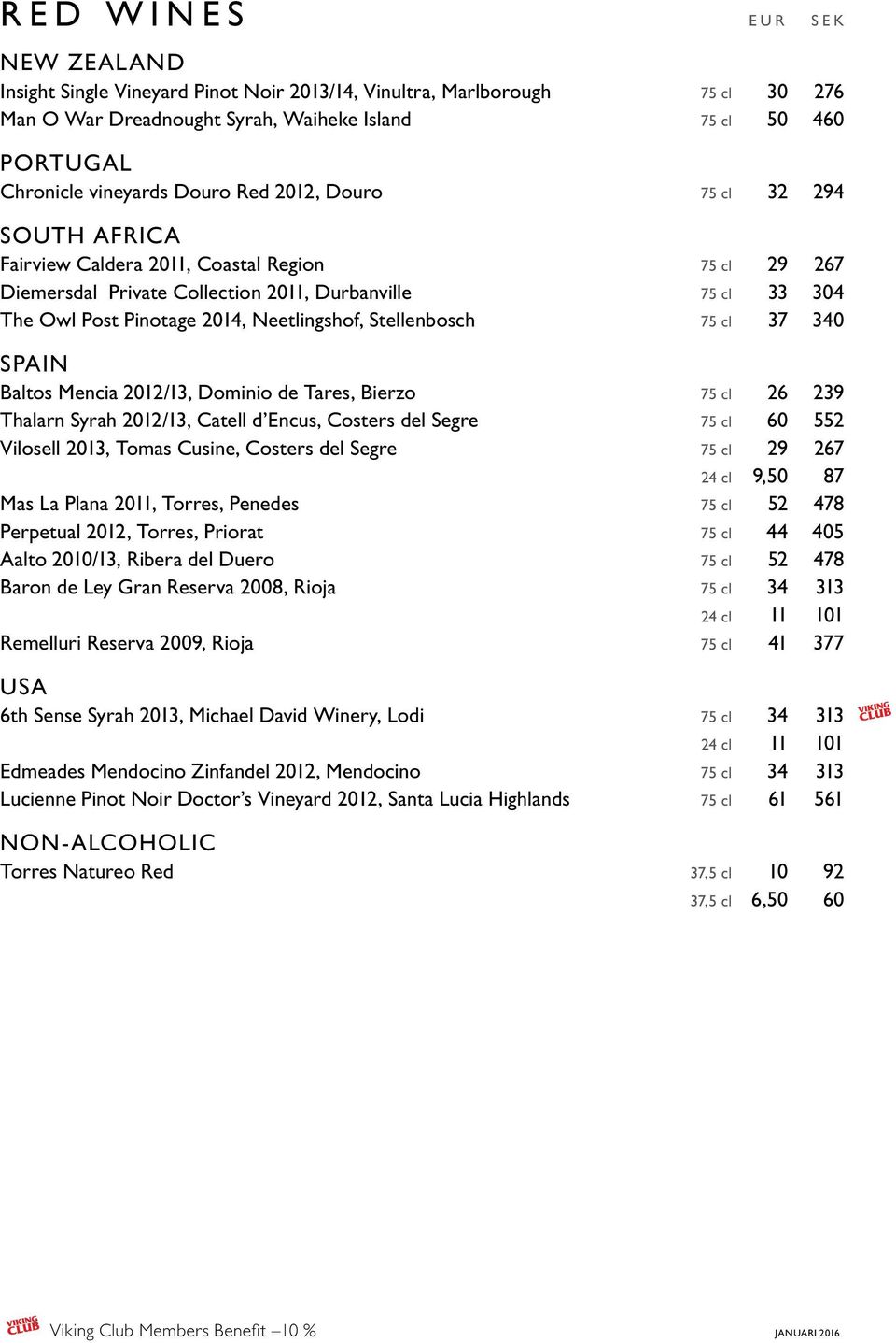 Neetlingshof, Stellenbosch 75 cl 37 340 SPAIN Baltos Mencia 2012/13, Dominio de Tares, Bierzo 75 cl 26 239 Thalarn Syrah 2012/13, Catell d Encus, Costers del Segre 75 cl 60 552 Vilosell 2013, Tomas