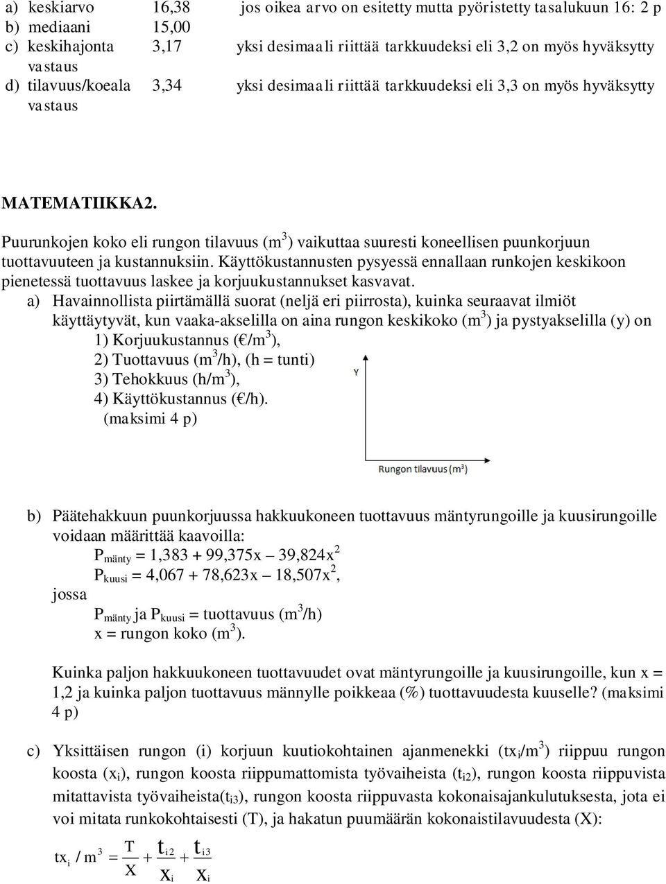 Puurunkojen koko eli rungon tilavuus (m ) vaikuttaa suuresti koneellisen puunkorjuun tuottavuuteen ja kustannuksiin.