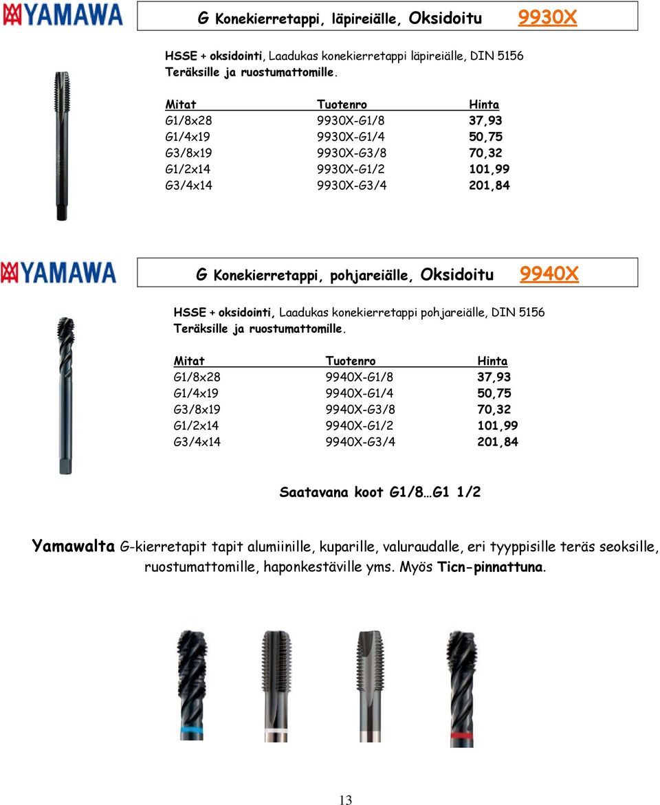 9940X HSSE + oksidointi, Laadukas konekierretappi pohjareiälle, DIN 5156 Teräksille ja ruostumattomille.