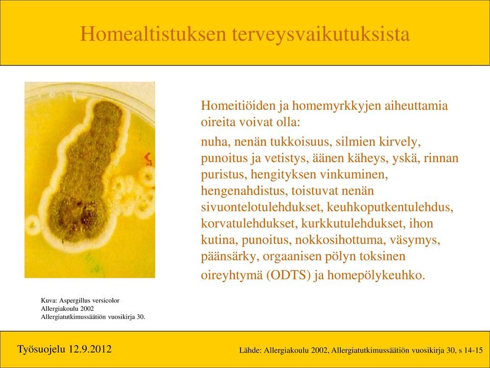 korvatulehdukset, kurkkutulehdukset, ihon kutina, punoitus, nokkosihottuma, väsymys, päänsärky, orgaanisen pölyn toksinen oireyhtymä (ODTS) ja