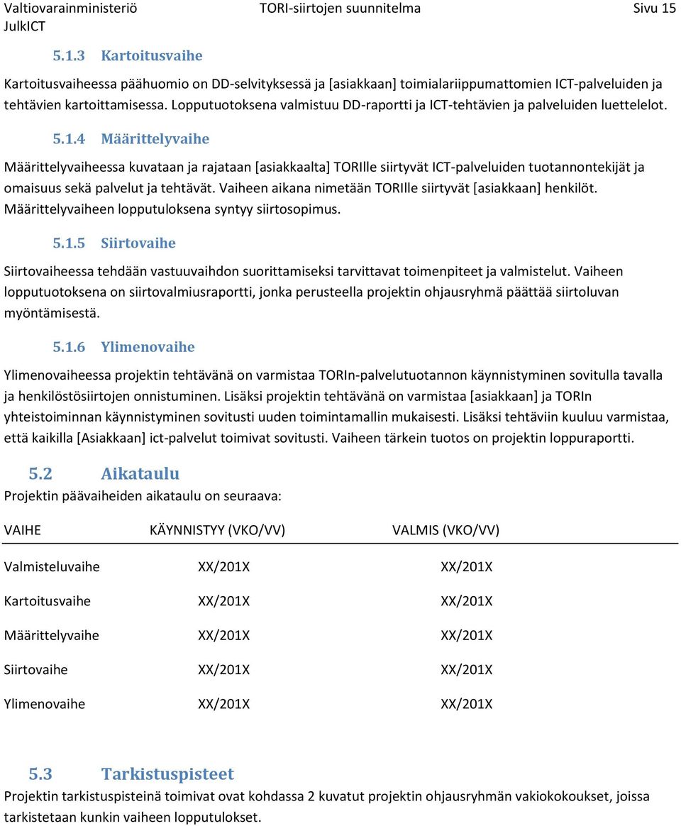 Lopputuotoksena valmistuu DD-raportti ja ICT-tehtävien ja palveluiden luettelelot. 5.1.