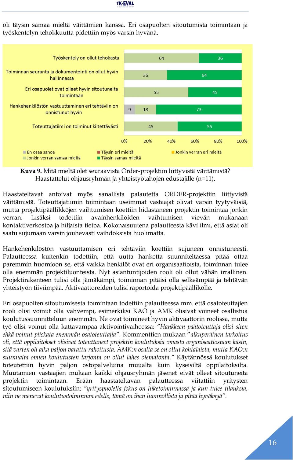 Haastateltavat antoivat myös sanallista palautetta ORDER-projektiin liittyvistä väittämistä.