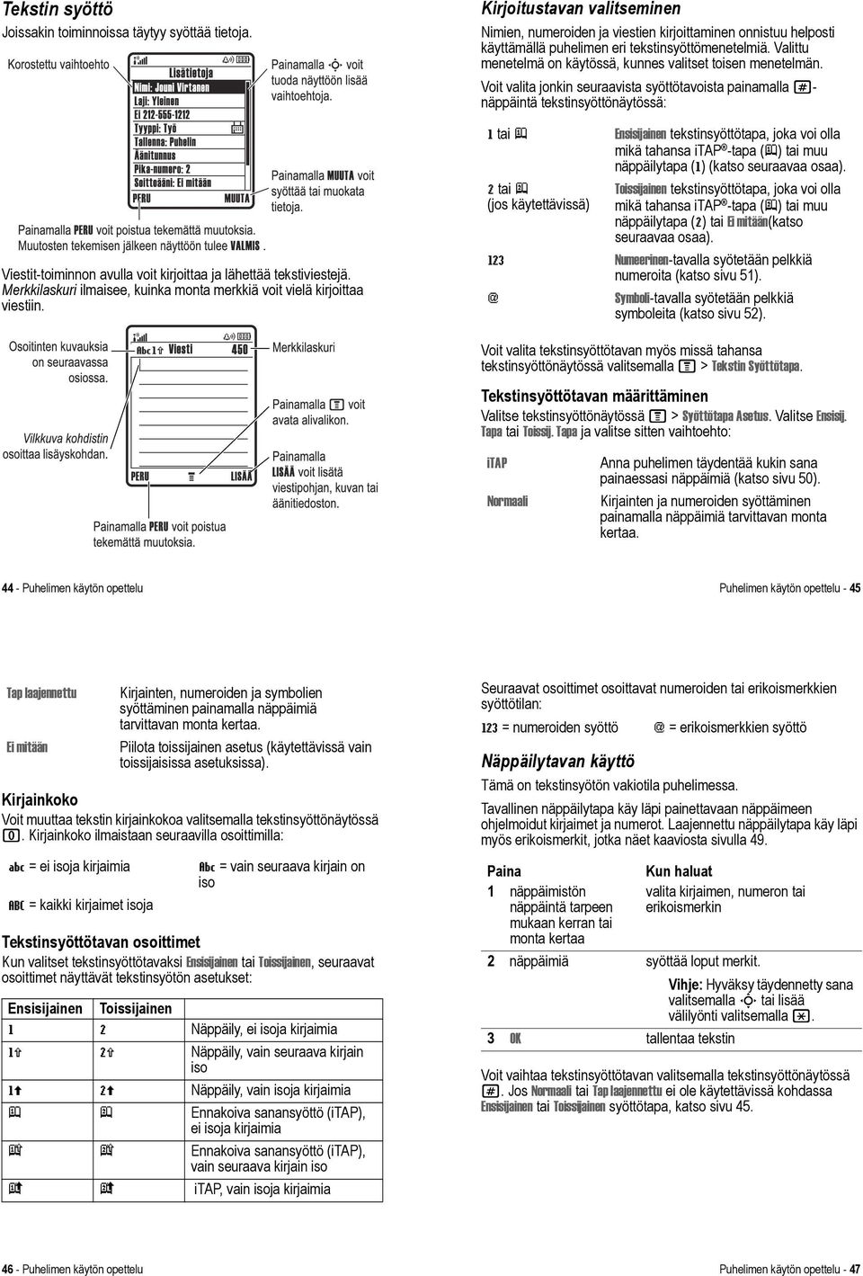 Kirjoitustavan valitseminen Nimien, numeroiden ja viestien kirjoittaminen onnistuu helposti käyttämällä puhelimen eri tekstinsyöttömenetelmiä.