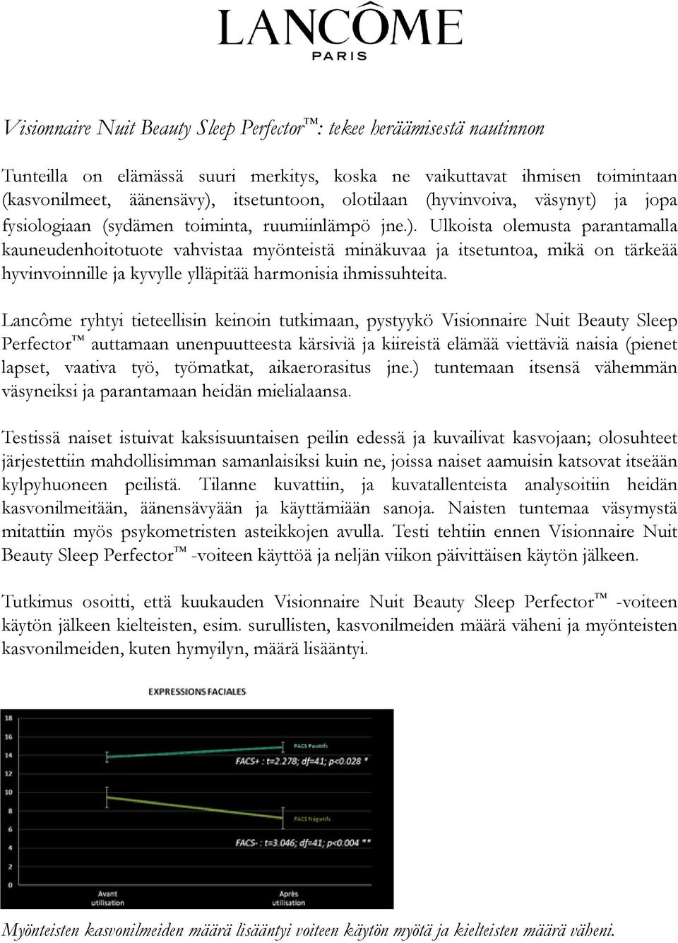 Lancôme ryhtyi tieteellisin keinoin tutkimaan, pystyykö Visionnaire Nuit Beauty Sleep Perfector auttamaan unenpuutteesta kärsiviä ja kiireistä elämää viettäviä naisia (pienet lapset, vaativa työ,