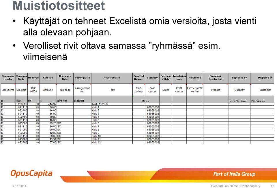 Verolliset rivit oltava samassa ryhmässä esim.