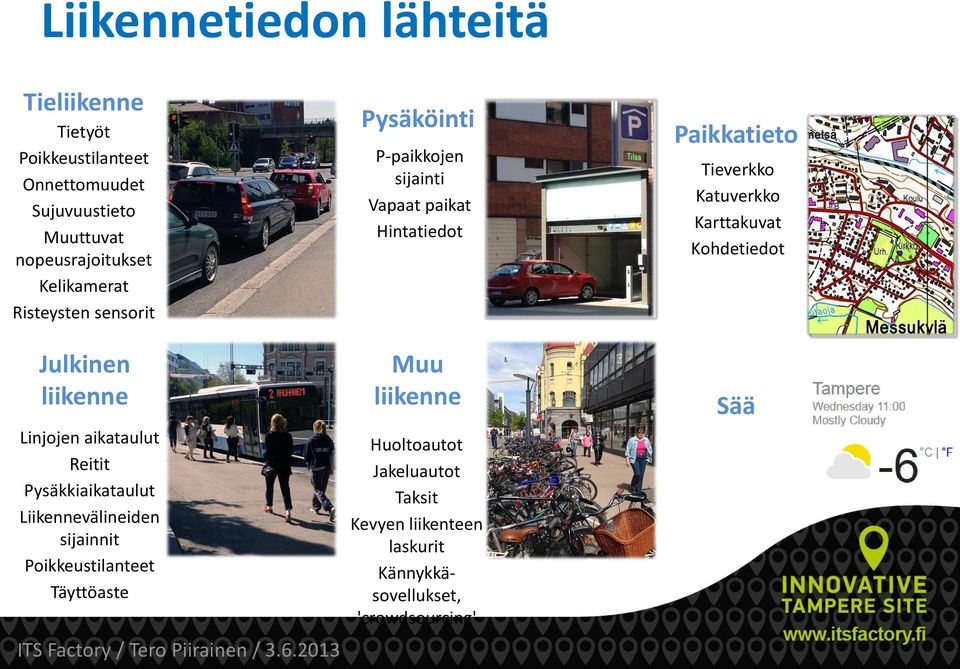 Julkinen liikenne Linjojen aikataulut Reitit Pysäkkiaikataulut Liikennevälineiden sijainnit Poikkeustilanteet Täyttöaste ITS Factory /