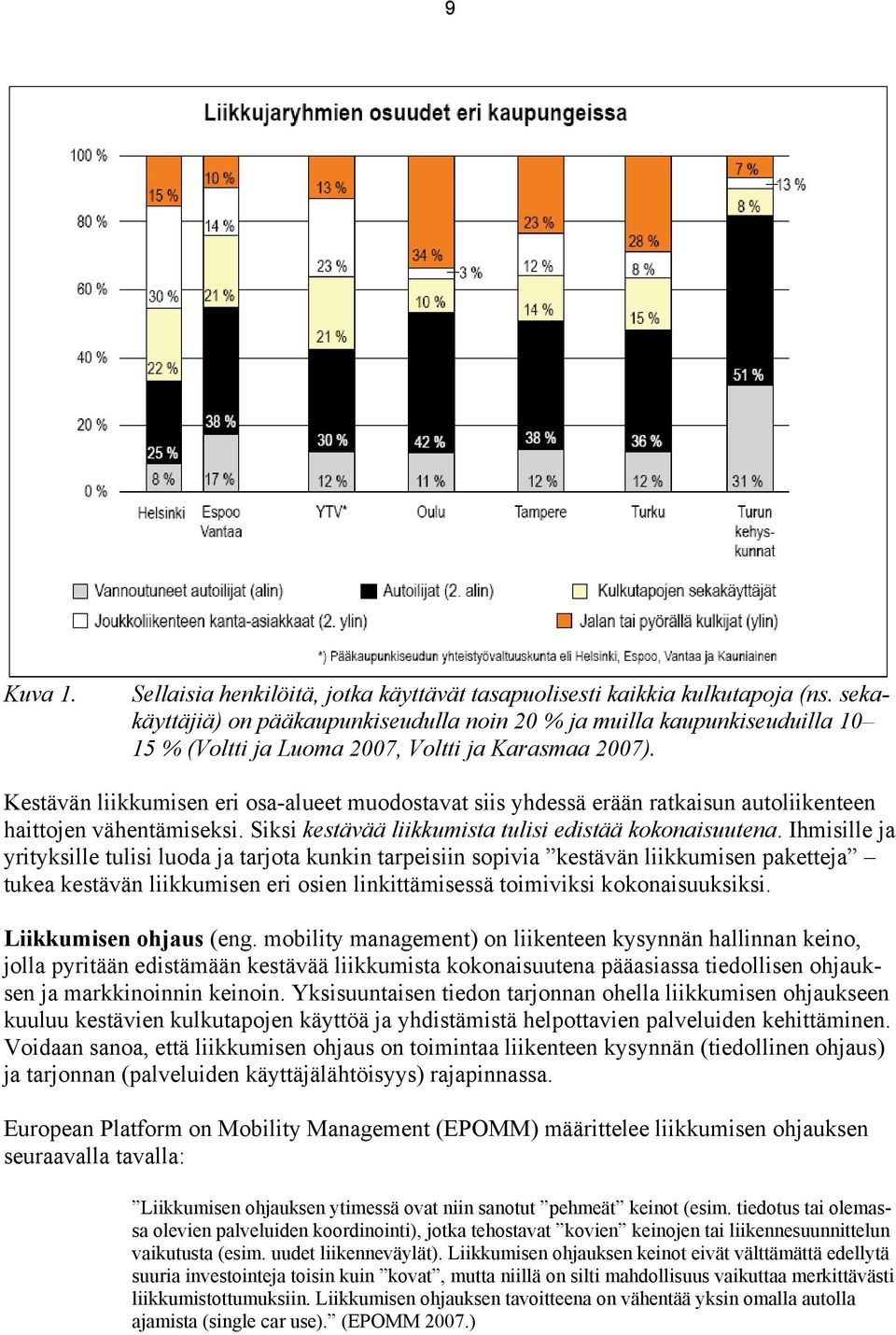 Kestävän liikkumisen eri osa-alueet muodostavat siis yhdessä erään ratkaisun autoliikenteen haittojen vähentämiseksi. Siksi kestävää liikkumista tulisi edistää kokonaisuutena.