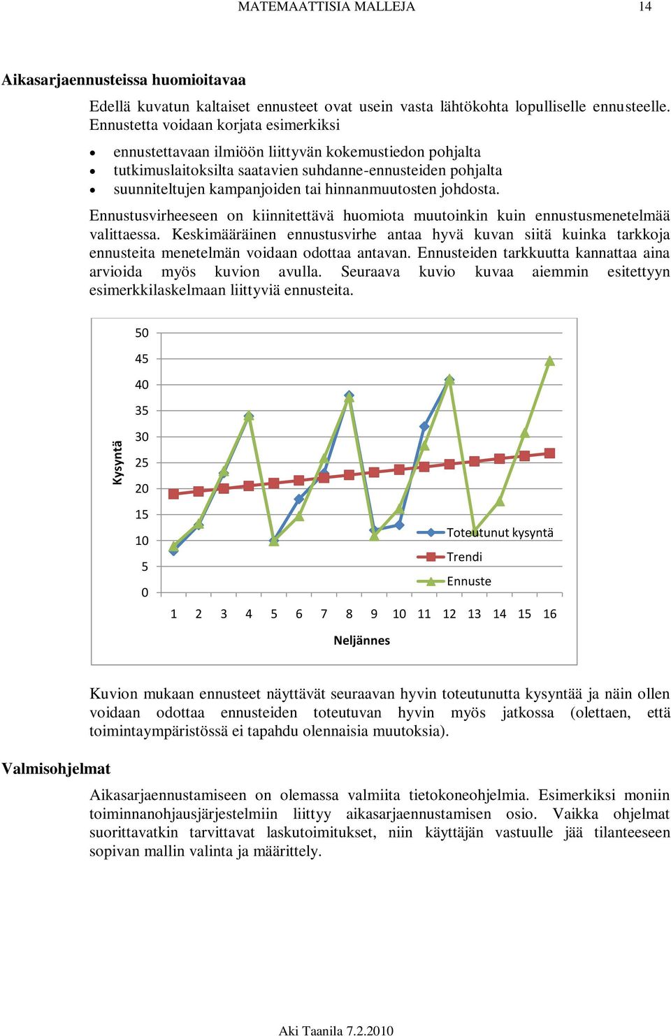 hinnanmuutosten johdosta. Ennustusvirheeseen on kiinnitettävä huomiota muutoinkin kuin ennustusmenetelmää valittaessa.