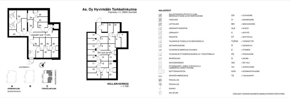 VA 23 PL 15 14 TILAVAAU MIOAAUUIL TILAVAAU YIPUOLL / PUTOILL ÄHÖIUA P = TI = PUHUO = AUA AHJOATU AMAULMA AUPPALAATU TOLIULMA PP 12 17 18 3 19 2 20 21 LLAI O ~ 1:100 IIVOUOMO YIAAPPI,