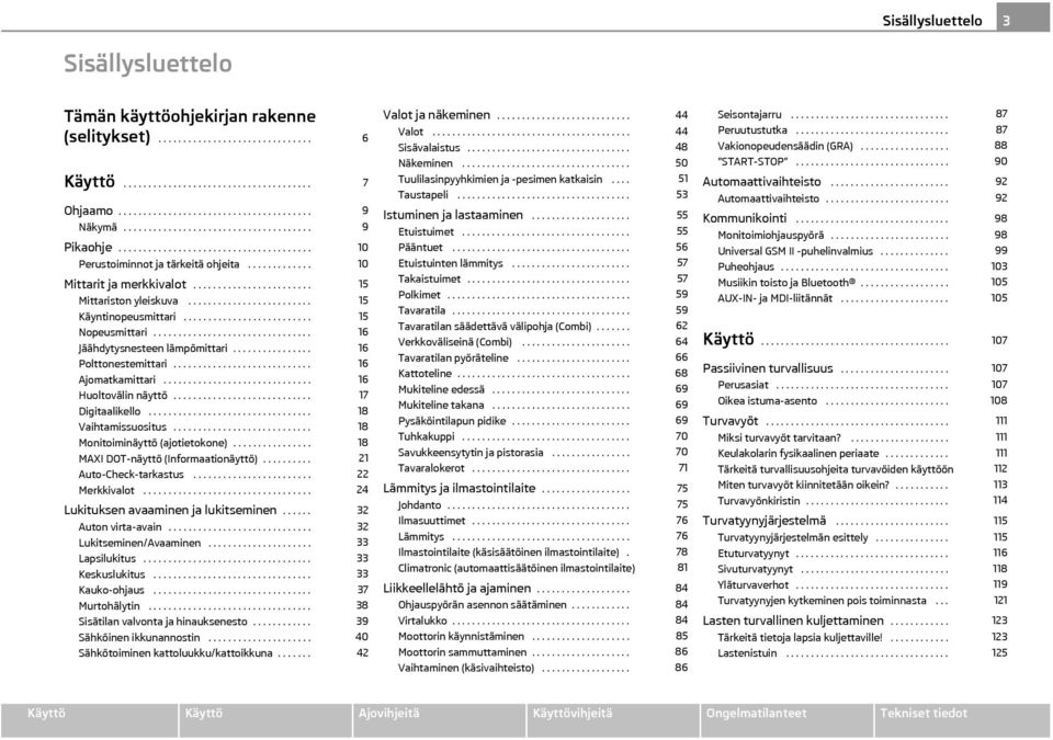 ........................ Käyntinopeusmittari.......................... Nopeusmittari................................ Jäähdytysnesteen lämpömittari................ Polttonestemittari............................ Ajomatkamittari.