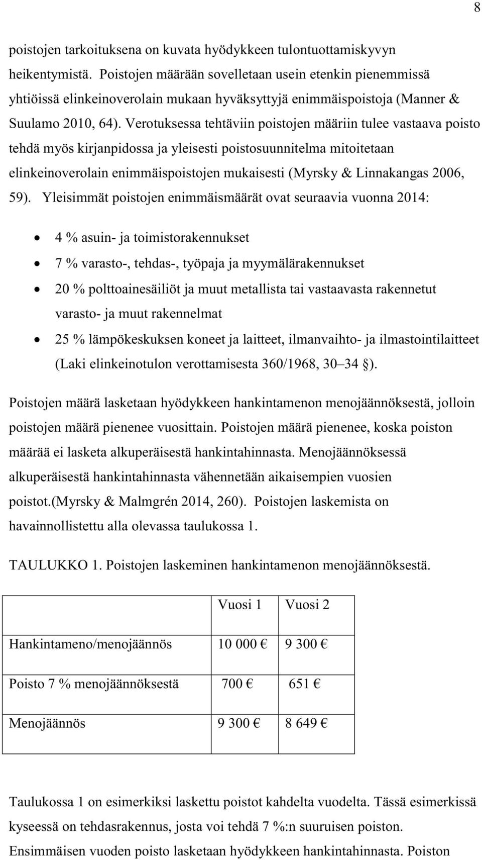 Verotuksessa tehtäviin poistojen määriin tulee vastaava poisto tehdä myös kirjanpidossa ja yleisesti poistosuunnitelma mitoitetaan elinkeinoverolain enimmäispoistojen mukaisesti (Myrsky & Linnakangas