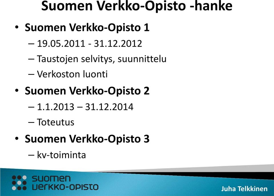 2012 Taustojen selvitys, suunnittelu Verkoston