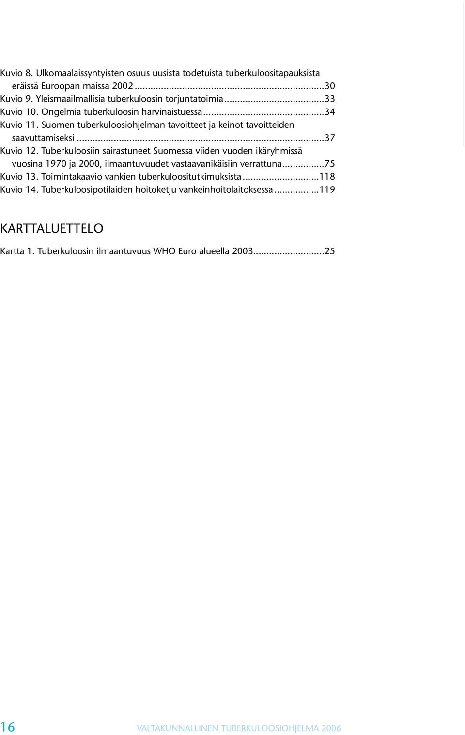 Tuberkuloosiin sairastuneet Suomessa viiden vuoden ikäryhmissä vuosina 1970 ja 2000, ilmaantuvuudet vastaavanikäisiin verrattuna...75 Kuvio 13.