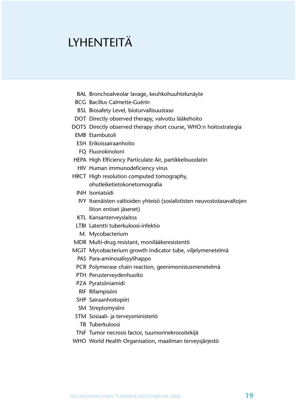 HRCT High resolution computed tomography, ohutleiketietokonetomografia INH Isoniatsidi IVY Itsenäisten valtioiden yhteisö (sosialististen neuvostotasavaltojen liiton entiset jäsenet) KTL