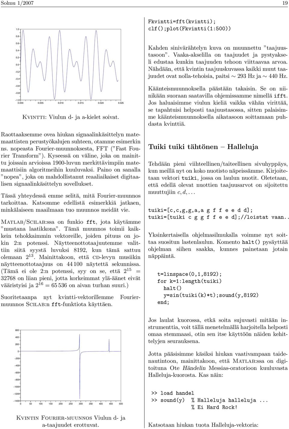 0.6 0.8 1.0 0.000 0.005 0.010 0.015 0.020 0.025 Kvintti: Viulun d- ja a-kielet soivat. Raottaaksemme ovea hiukan signaalinkäsittelyn matemaattisten perustyökalujen suhteen, otamme esimerkin ns.