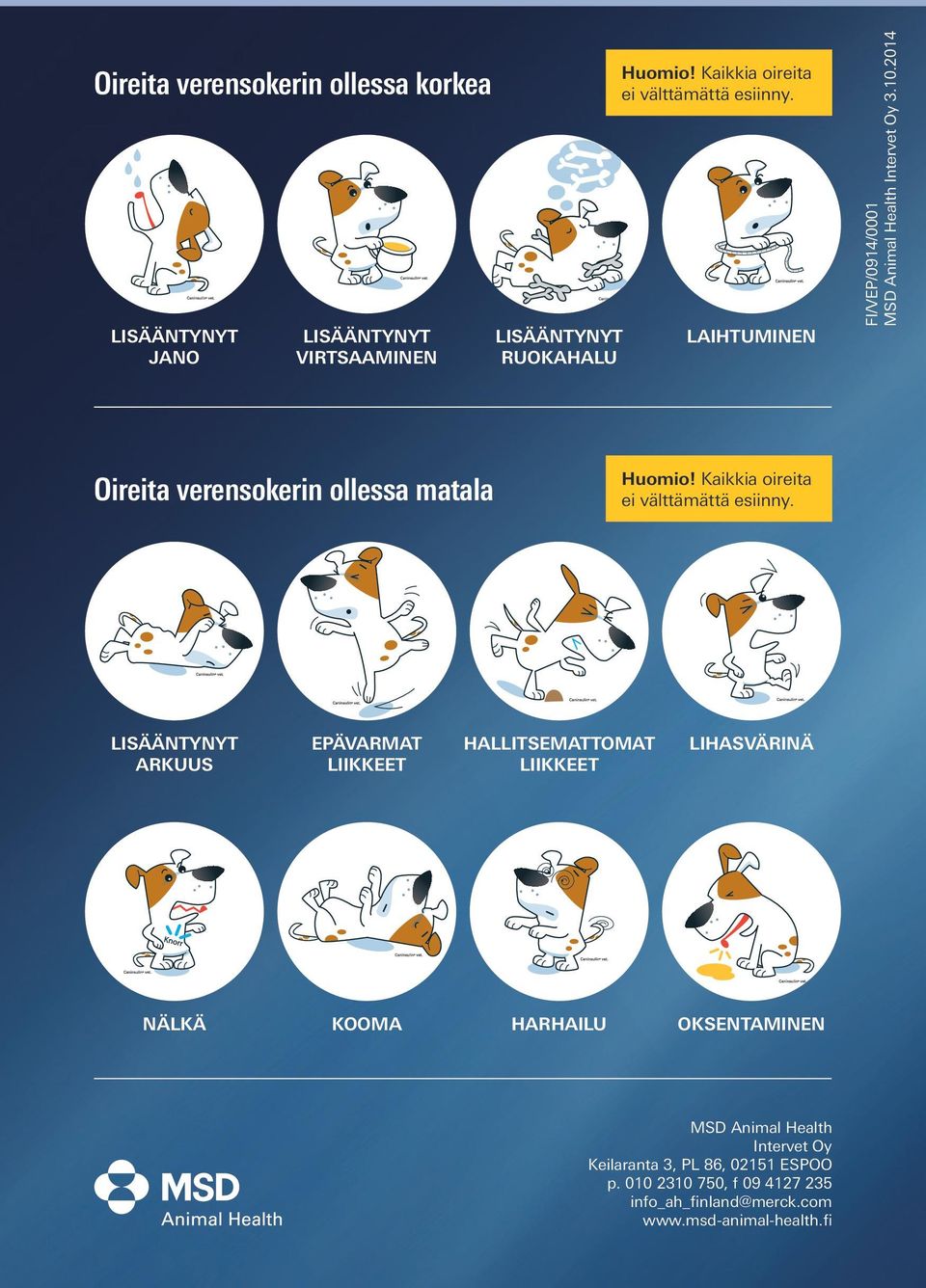 2014 Oireita verensokerin ollessa matala Huomio! Kaikkia oireita ei välttämättä esiinny.