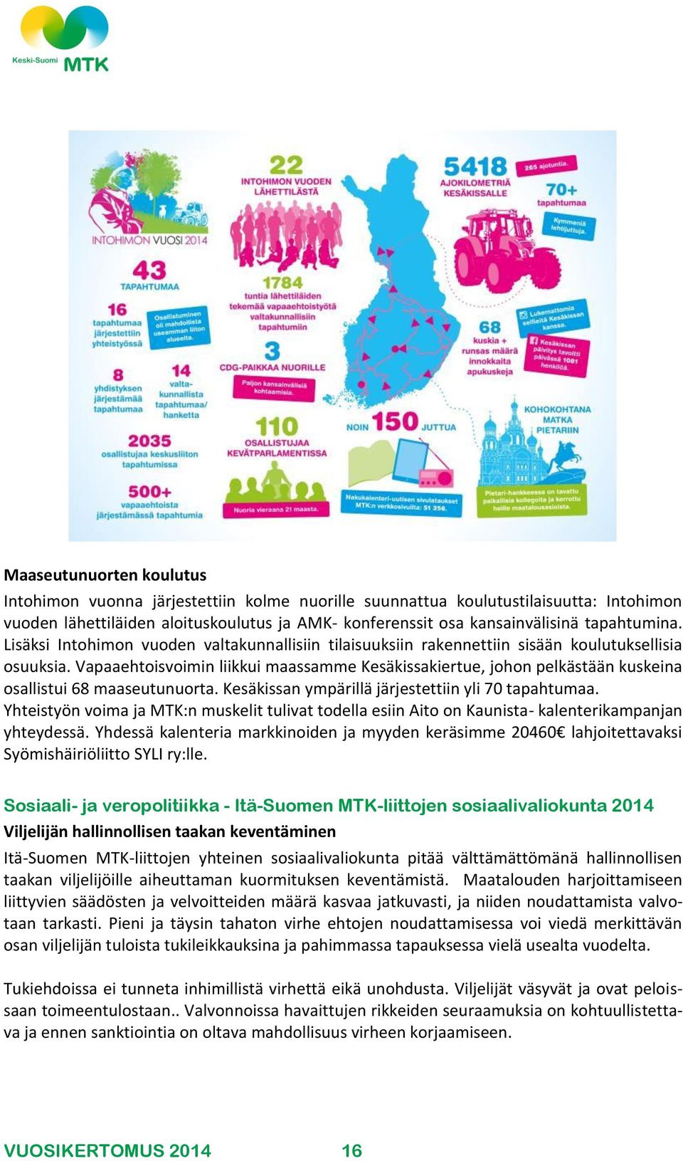 Vapaaehtoisvoimin liikkui maassamme Kesäkissakiertue, johon pelkästään kuskeina osallistui 68 maaseutunuorta. Kesäkissan ympärillä järjestettiin yli 70 tapahtumaa.