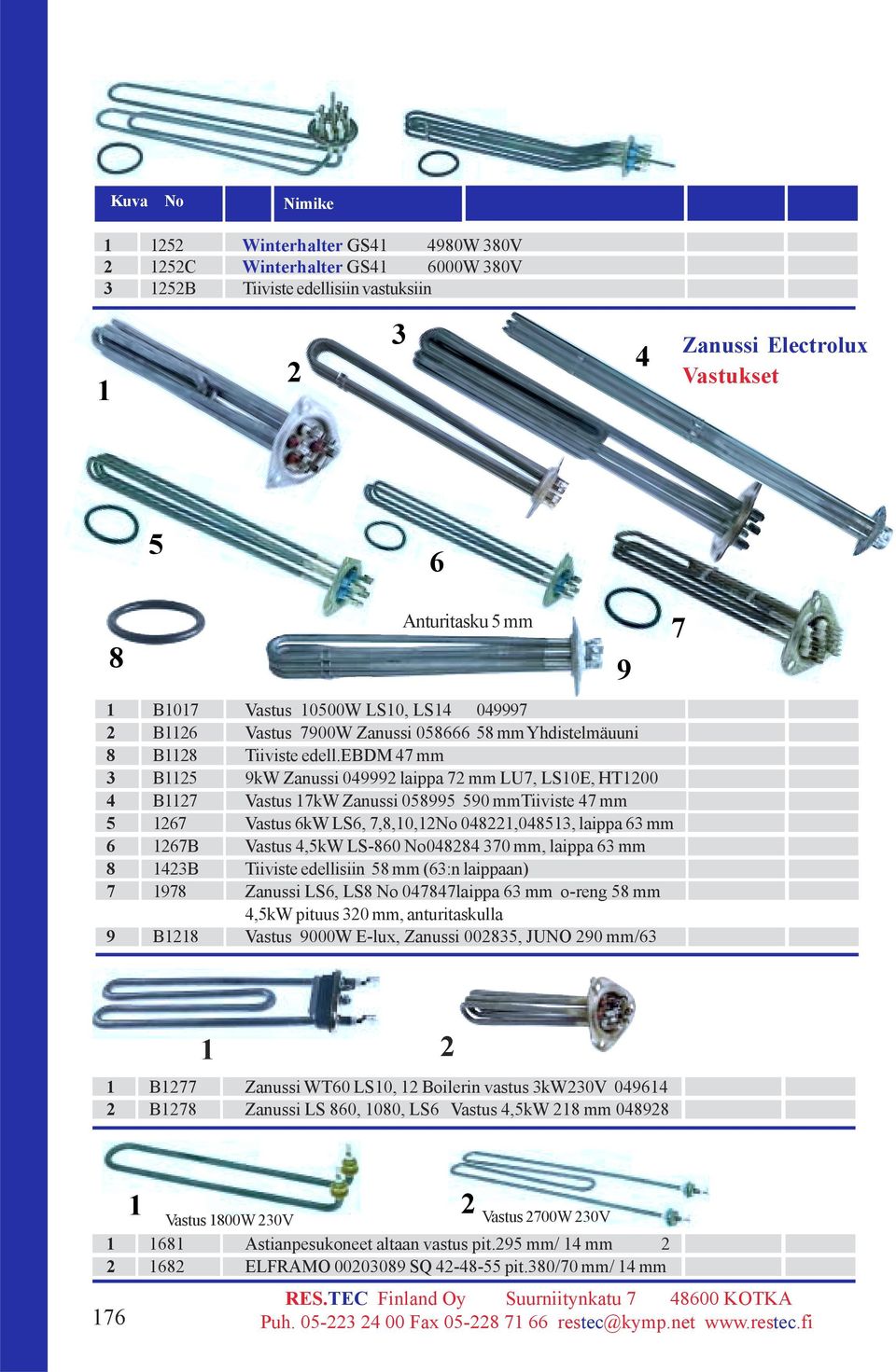 ebdm 7 mm 3 B1125 9kW Zanussi 09992 laippa 72 mm LU7, LS10E, HT1200 B1127 Vastus 17kW Zanussi 058995 590 mmtiiviste 7 mm 5 1267 Vastus 6kW LS6, 7,8,10,12No 08221,08513, laippa 63 mm 6 1267B