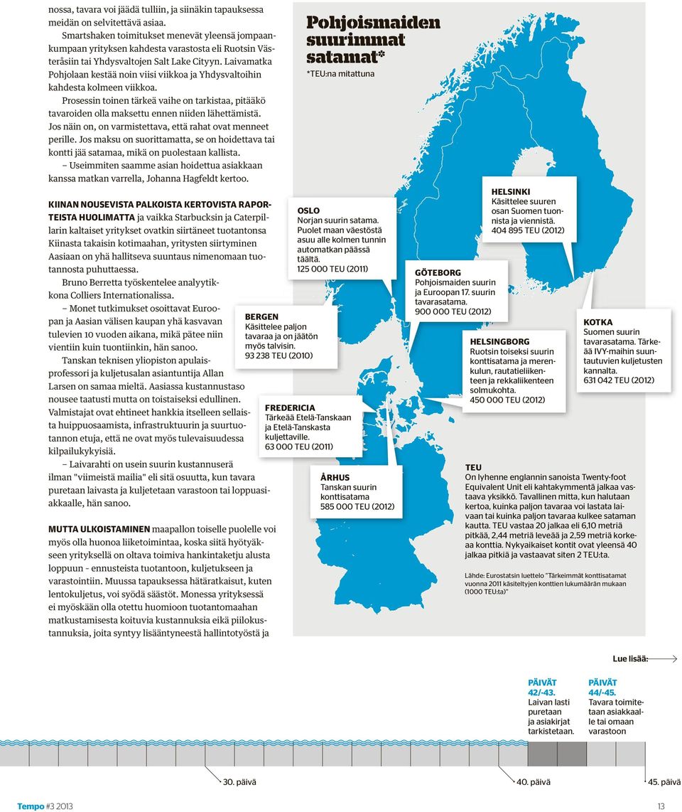 Laivamatka Pohjolaan kestää noin viisi viikkoa ja Yhdysvaltoihin kahdesta kolmeen viikkoa. Prosessin toinen tärkeä vaihe on tarkistaa, pitääkö tavaroiden olla maksettu ennen niiden lähettämistä.