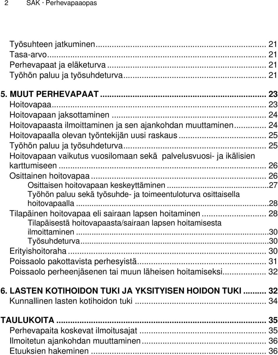 .. 25 Hoitovapaan vaikutus vuosilomaan sekä palvelusvuosi- ja ikälisien karttumiseen... 26 Osittainen hoitovapaa... 26 Osittaisen hoitovapaan keskeyttäminen.