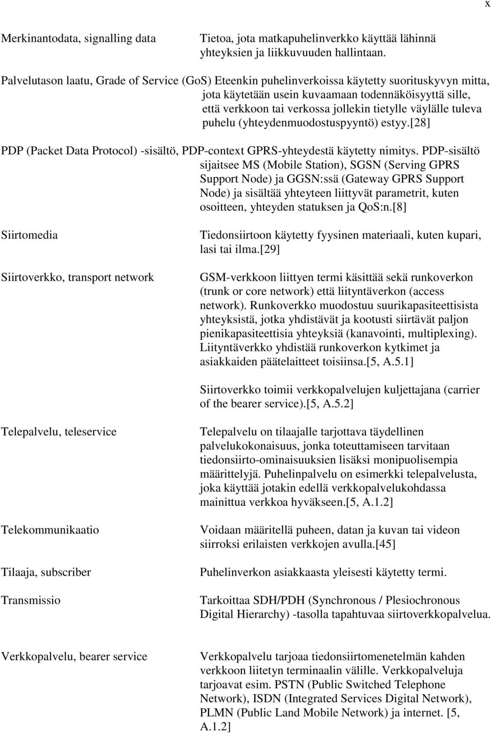 väylälle tuleva puhelu (yhteydenmuodostuspyyntö) estyy.[28] PDP (Packet Data Protocol) -sisältö, PDP-context GPRS-yhteydestä käytetty nimitys.