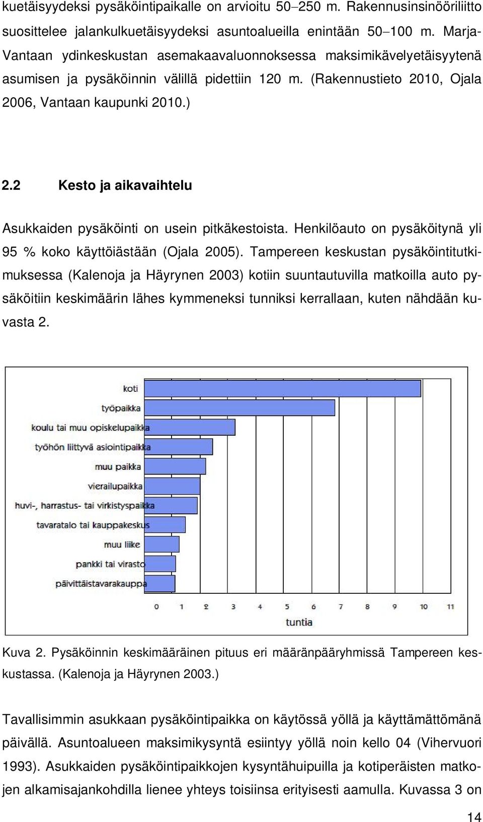 2 Kesto ja aikavaihtelu Asukkaiden pysäköinti on usein pitkäkestoista. Henkilöauto on pysäköitynä yli 95 % koko käyttöiästään (Ojala 2005).