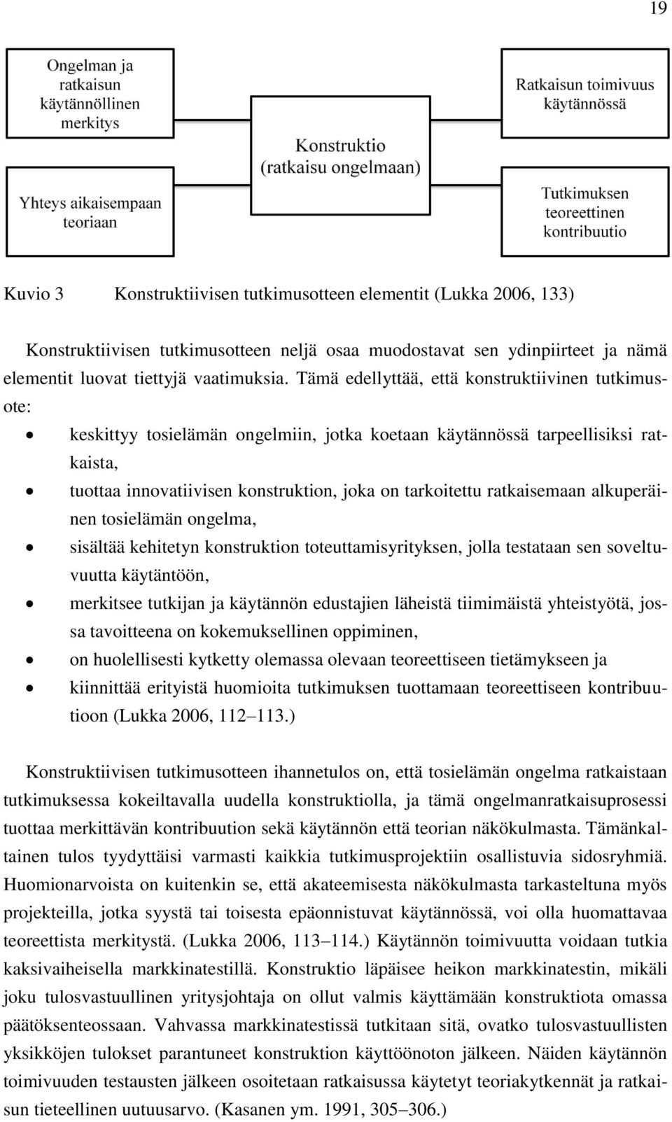 ratkaisemaan alkuperäinen tosielämän ongelma, sisältää kehitetyn konstruktion toteuttamisyrityksen, jolla testataan sen soveltuvuutta käytäntöön, merkitsee tutkijan ja käytännön edustajien läheistä