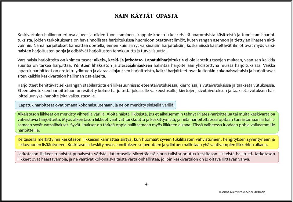 Nämä harjoitukset kannattaa opetella, ennen kuin siirryt varsinaisiin harjoituksiin, koska niissä käsiteltävät ilmiöt ovat myös varsinaisten harjoitusten pohja ja edistävät harjoitusten tehokkuutta