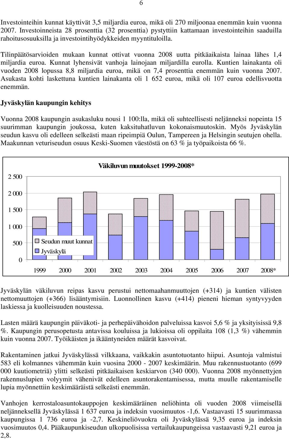 Tilinpäätösarvioiden mukaan kunnat ottivat vuonna 2008 uutta pitkäaikaista lainaa lähes 1,4 miljardia euroa. Kunnat lyhensivät vanhoja lainojaan miljardilla eurolla.