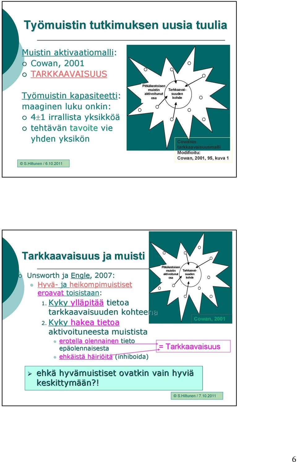 Hyvä- ja heikompimuistiset eroavat toisistaan: 1. Kyky ylläpit pitää tietoa tarkkaavaisuuden kohteena 2.