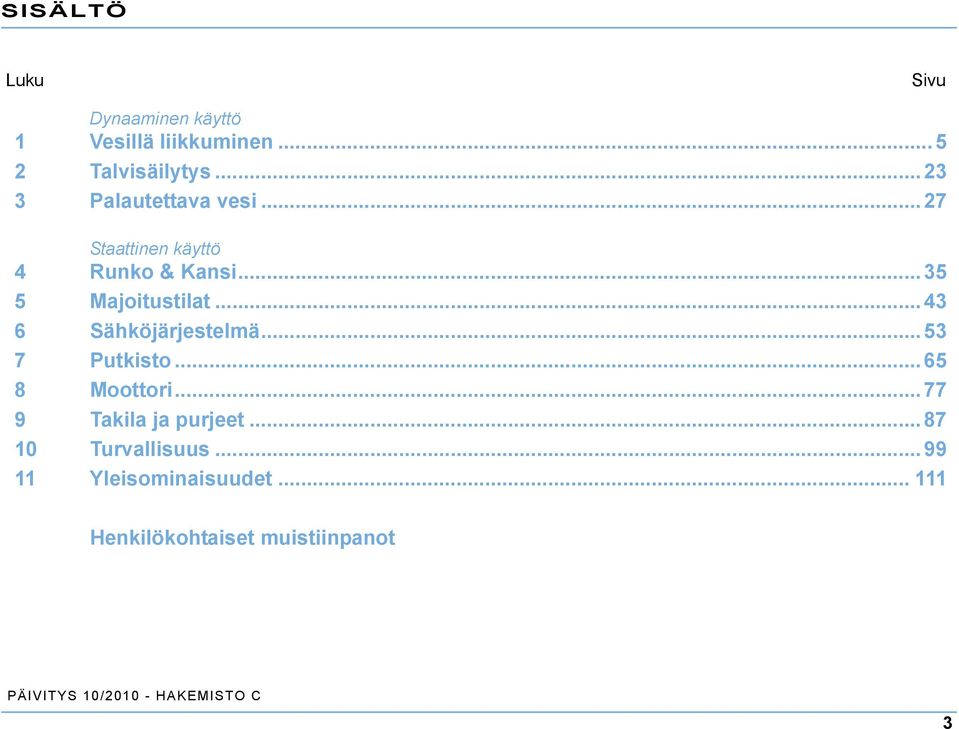 .. 43 6 Sähköjärjestelmä... 53 7 Putkisto... 65 8 Moottori... 77 9 Takila ja purjeet.