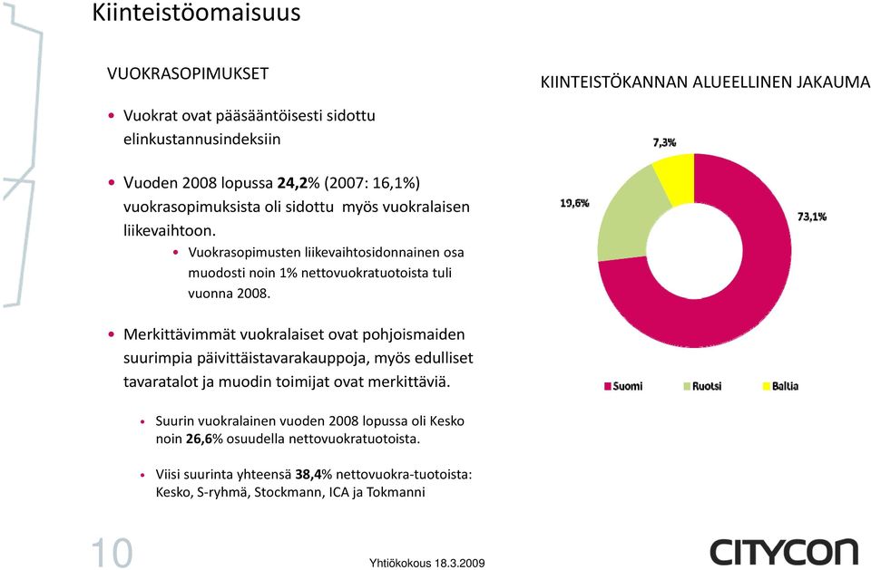 Vuokrasopimusten liikevaihtosidonnainen osa muodosti noin 1% nettovuokratuotoista tuli vuonna 2008.