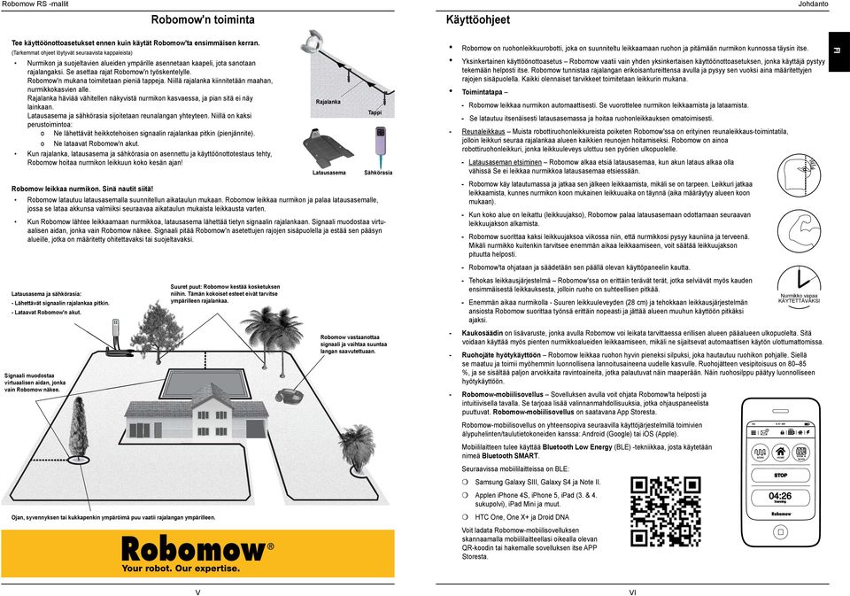 Robomow'n mukana toimitetaan pieniä tappeja. Niillä rajalanka kiinnitetään maahan, nurmikkokasvien alle. Rajalanka häviää vähitellen näkyvistä nurmikon kasvaessa, ja pian sitä ei näy lainkaan.