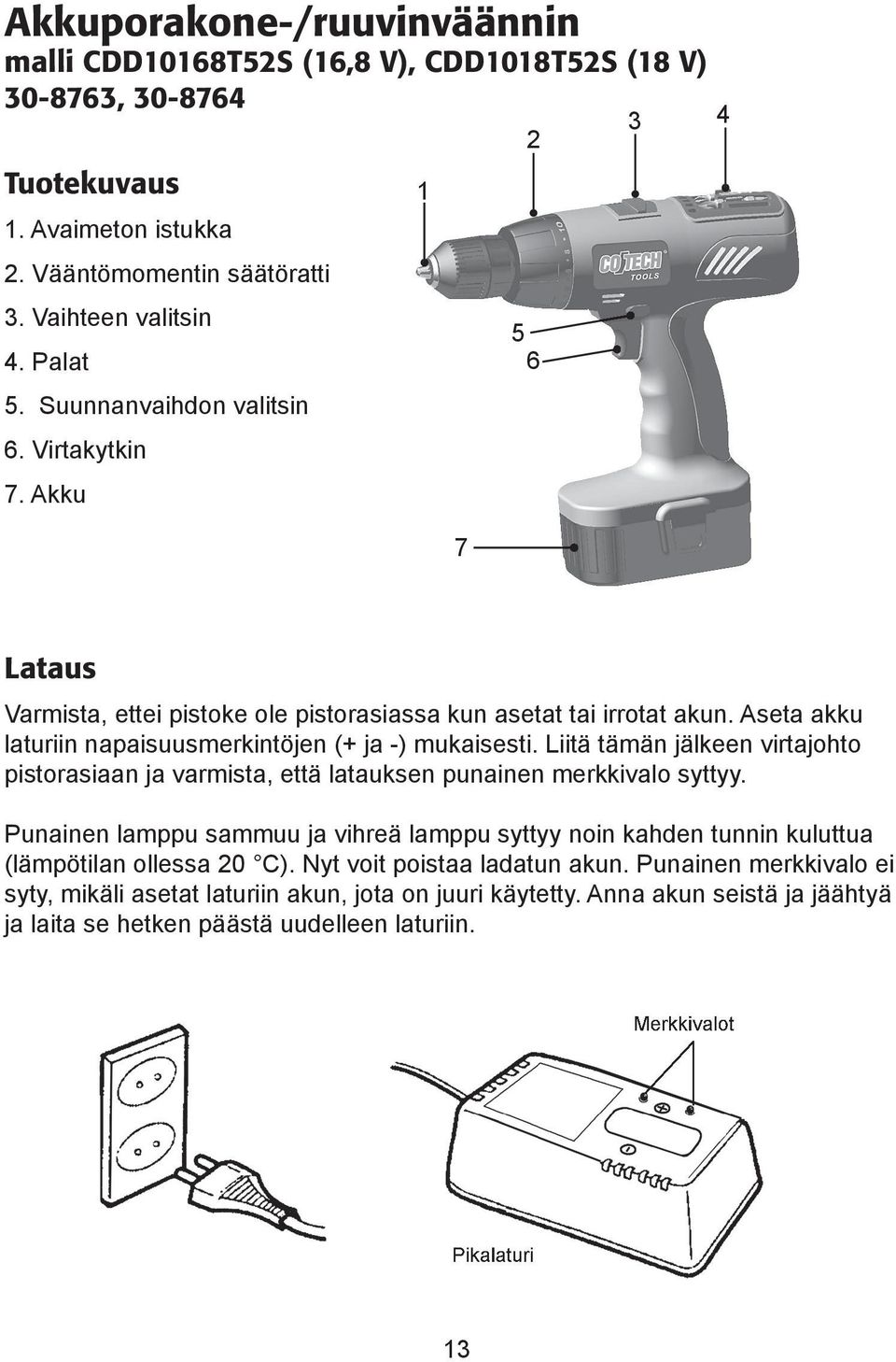 Liitä tämän jälkeen virtajohto pistorasiaan ja varmista, että latauksen punainen merkkivalo syttyy.