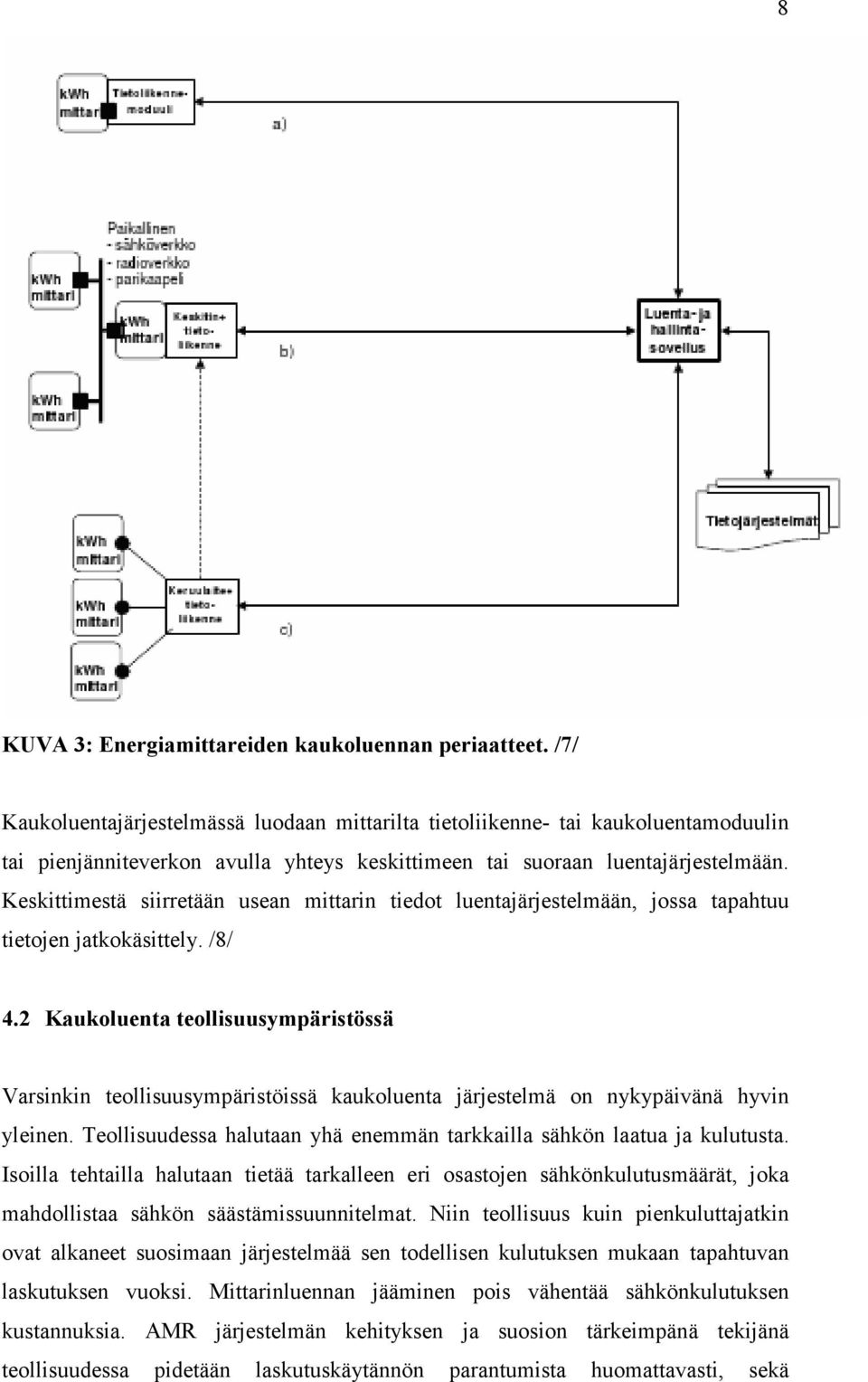 Keskittimestä siirretään usean mittarin tiedot luentajärjestelmään, jossa tapahtuu tietojen jatkokäsittely. /8/ 4.