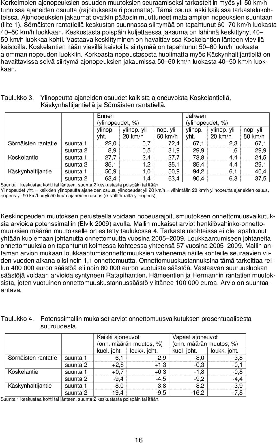 Keskustasta poispäin kuljettaessa jakauma on lähinnä keskittynyt 4 luokkaa kohti. Vastaava keskittyminen on havaittavissa Koskelantien länteen vievillä kaistoilla.