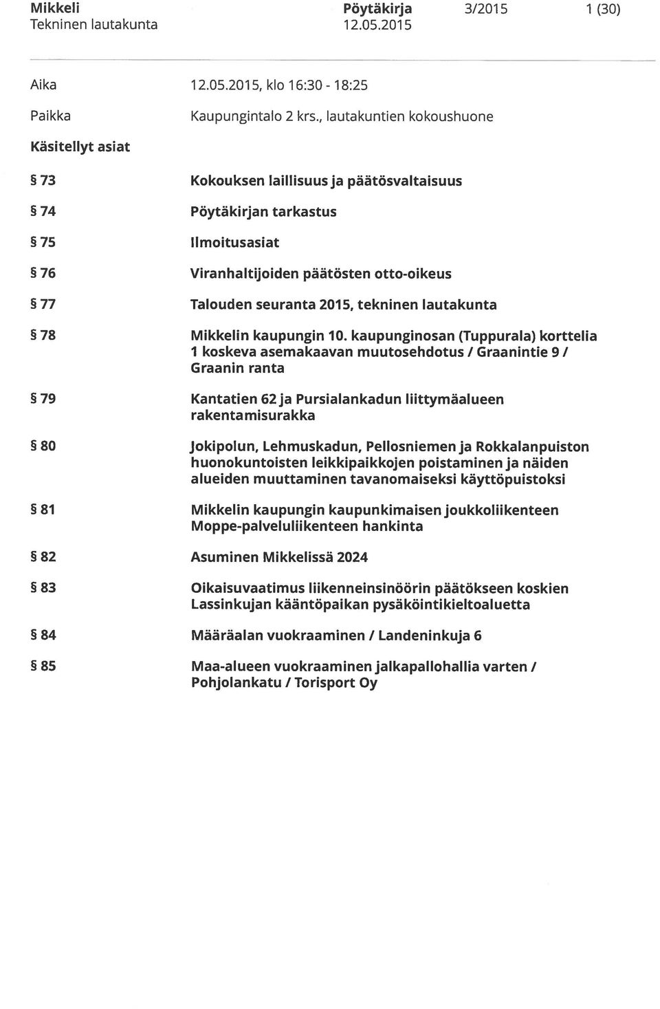 tekninen lautakunta 78 Mikkelin kaupungin 10.