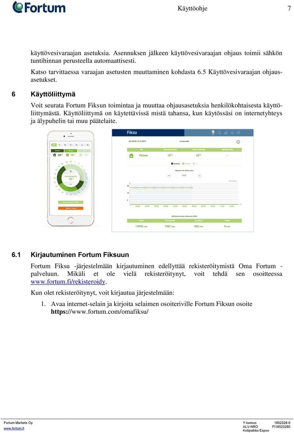 6 Käyttöliittymä Voit seurata Fortum Fiksun toimintaa ja muuttaa ohjausasetuksia henkilökohtaisesta käyttöliittymästä.