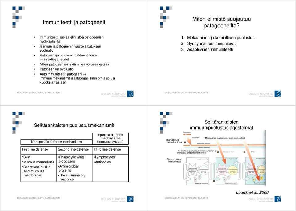 Mekaaninen ja kemiallinen puolustus 2. Synnynnäinen immuniteetti 3.