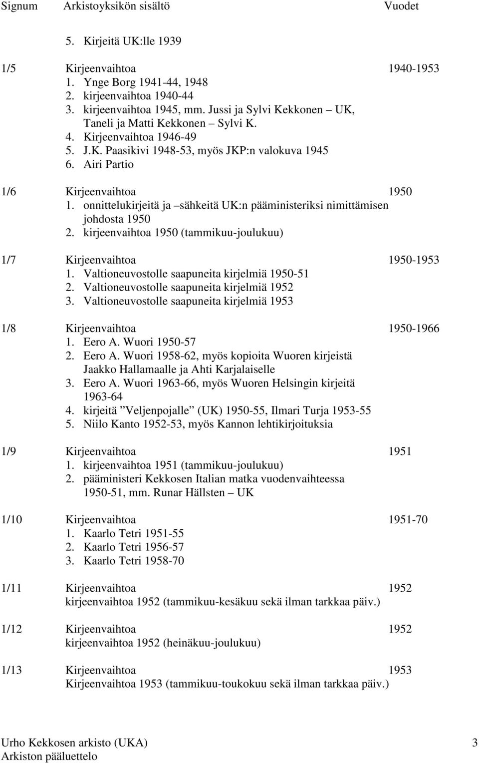 kirjeenvaihtoa 1950 (tammikuu-joulukuu) 1/7 Kirjeenvaihtoa 1950-1953 1. Valtioneuvostolle saapuneita kirjelmiä 1950-51 2. Valtioneuvostolle saapuneita kirjelmiä 1952 3.