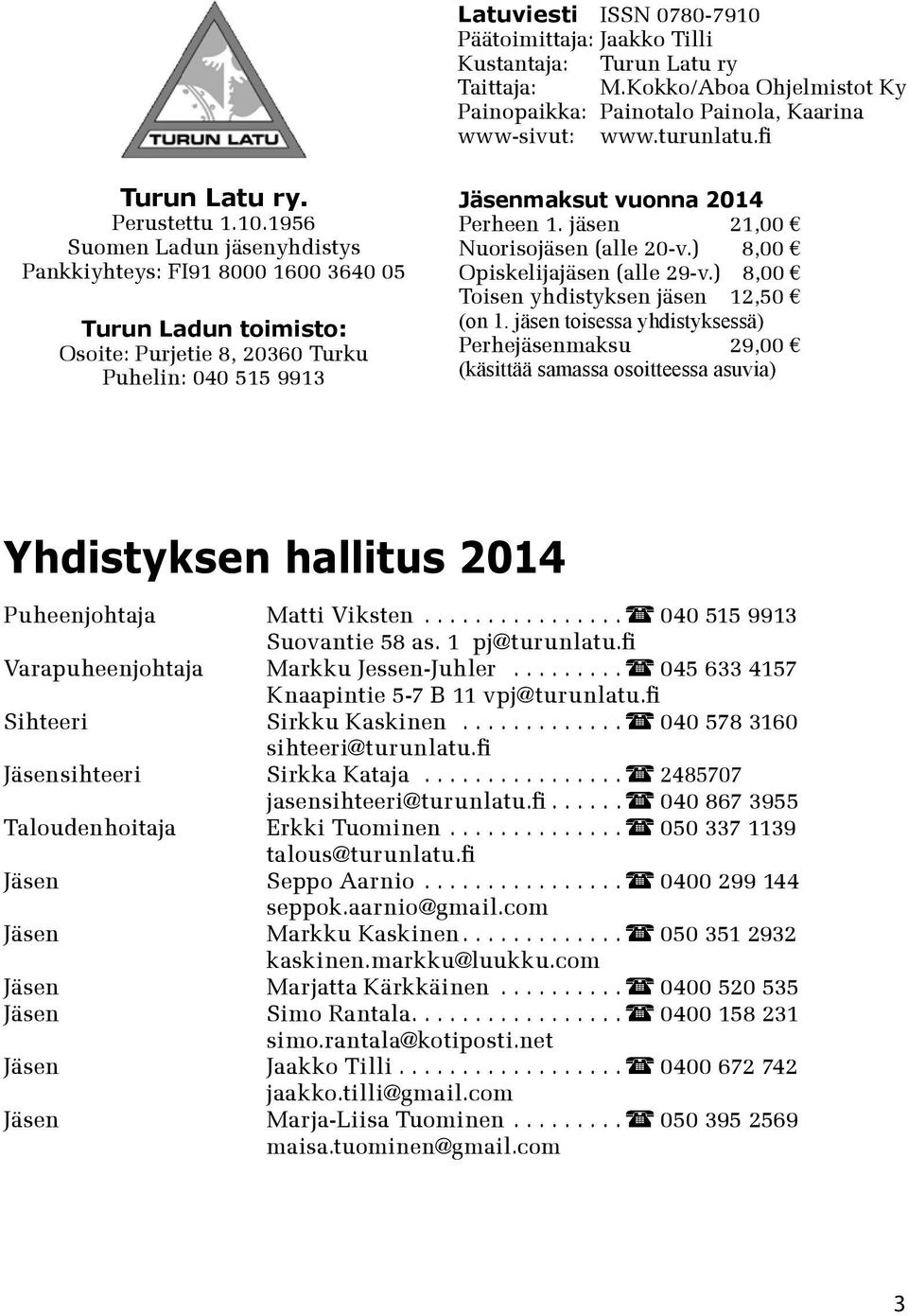 jäsen 21,00 Nuorisojäsen (alle 20-v.) 8,00 Opiskelijajäsen (alle 29-v.) 8,00 Toisen yhdistyksen jäsen 12,50 (on 1.