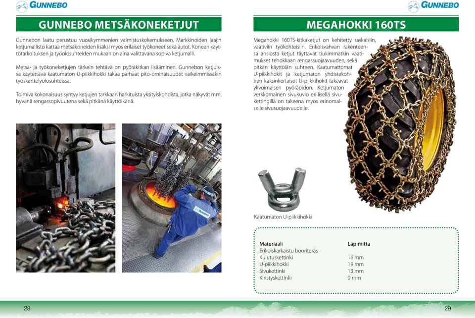 Gunnebon ketjuissa käytettävä kaatumaton U-piikkihokki takaa parhaat pito-ominaisuudet vaikeimmissakin työskentelyolosuhteissa.