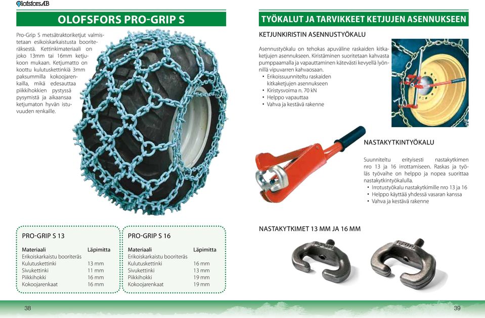 Työkalut ja tarvikkeet ketjujen asennukseen Ketjunkiristin asennustyökalu Asennustyökalu on tehokas apuväline raskaiden kitkaketjujen asennukseen.