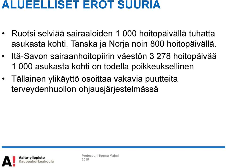 Itä-Savon sairaanhoitopiirin väestön 3 278 hoitopäivää 1 000 asukasta kohti on