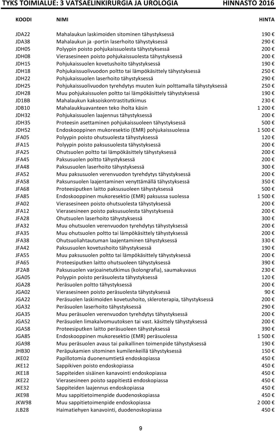 lämpökäsittely tähystyksessä 250 JDH22 Pohjukaissuolen laserhoito tähystyksessä 290 JDH25 Pohjukaissuolivuodon tyrehdytys muuten kuin polttamalla tähystyksessä 250 JDH28 Muu pohjukaissuolen poltto