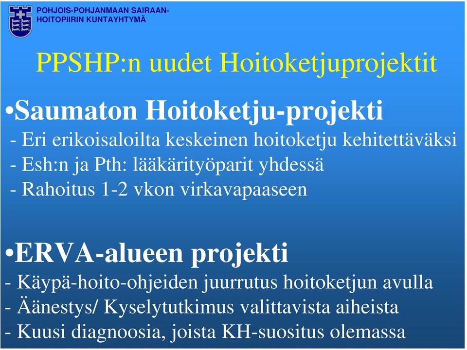 vkon virkavapaaseen ERVA-alueen projekti - Käypä-hoito-ohjeiden juurrutus hoitoketjun